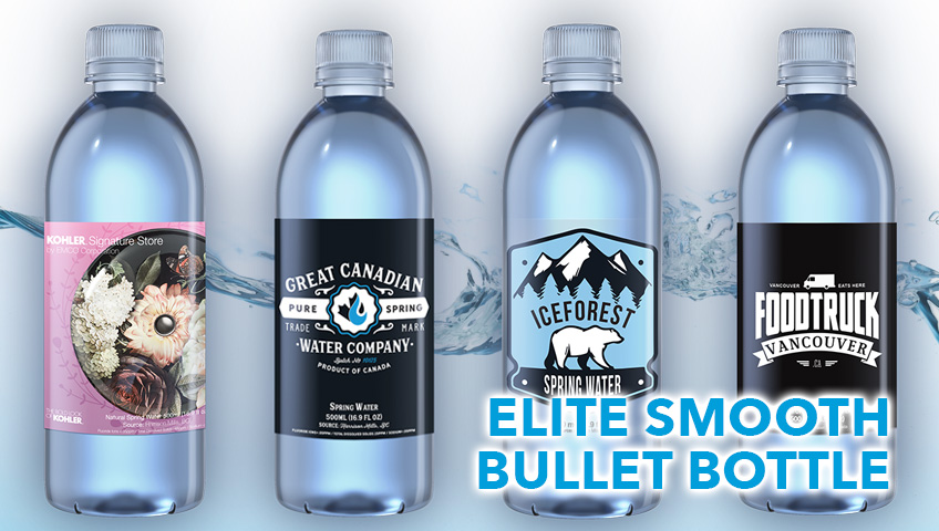 Smooth elite bullet bottle designs for custom labeled bottled water in BC